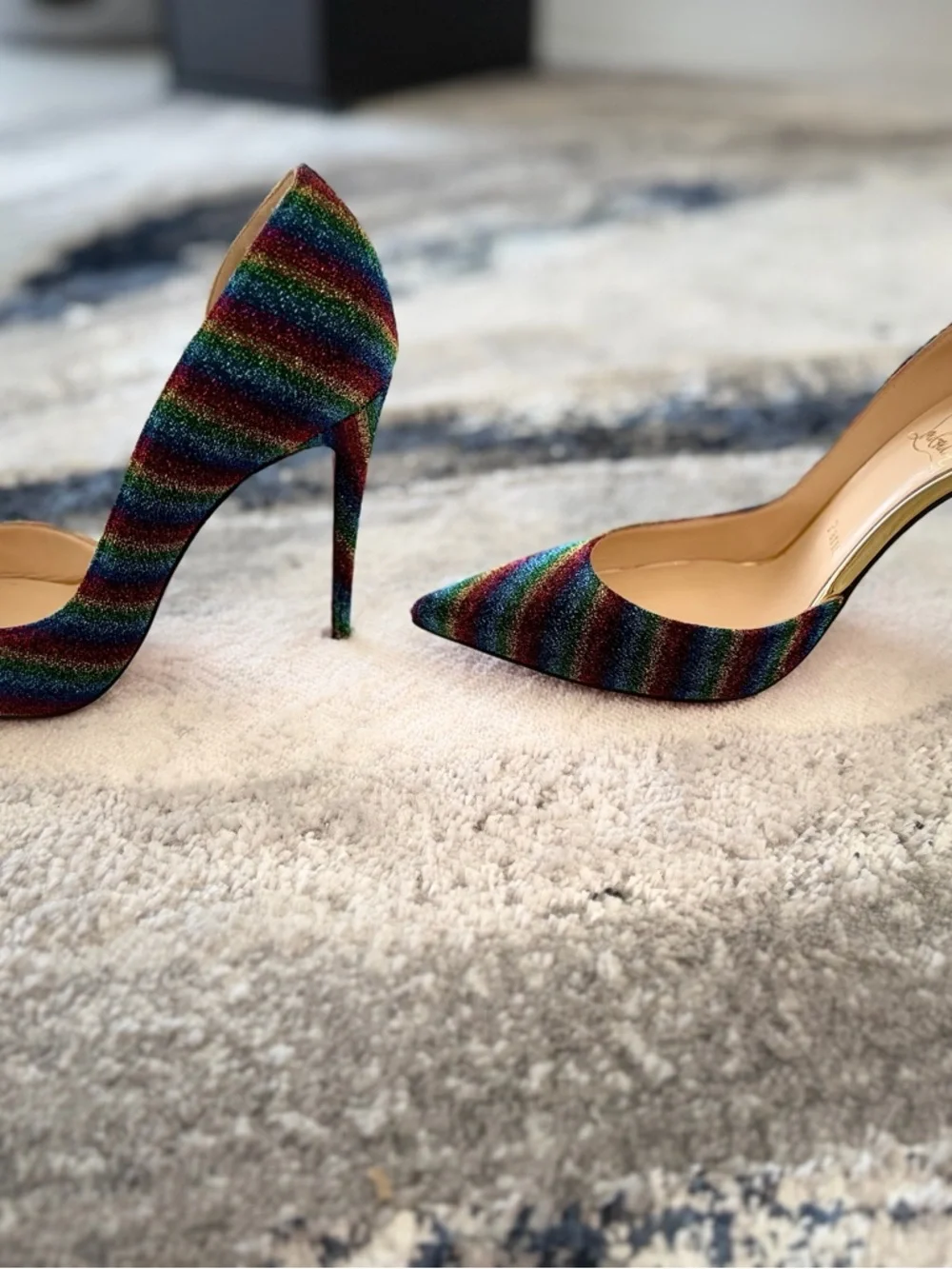Christian Louboutin Multicolor Rainbow Glitter Pointed Pumps - Picture 4 of 5